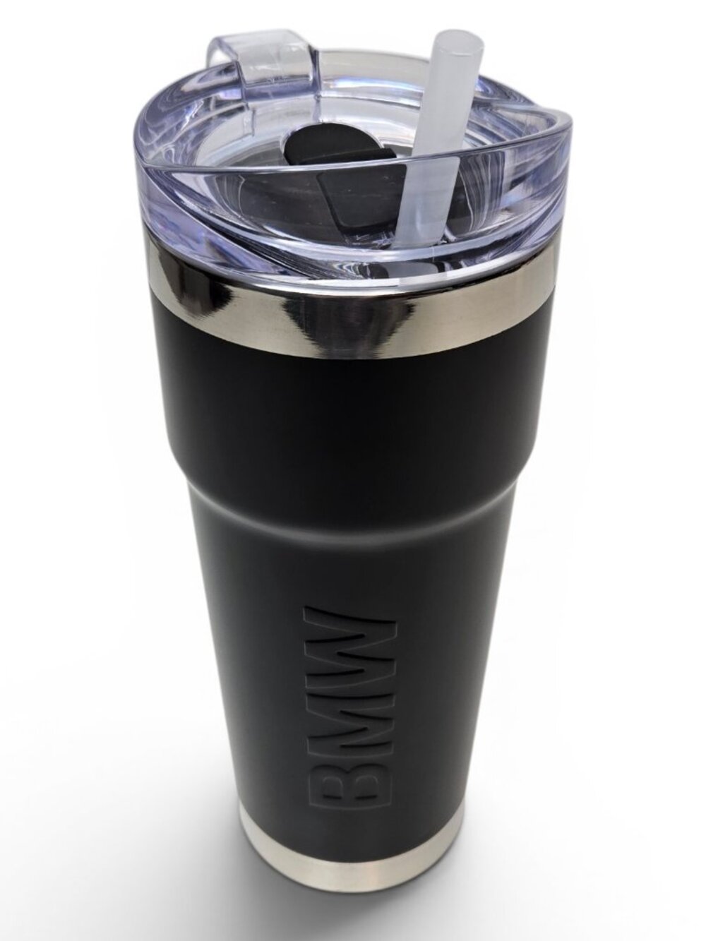 BMW Embossed Tumbler Black Silver Travel Transparent Screw Top 24oz